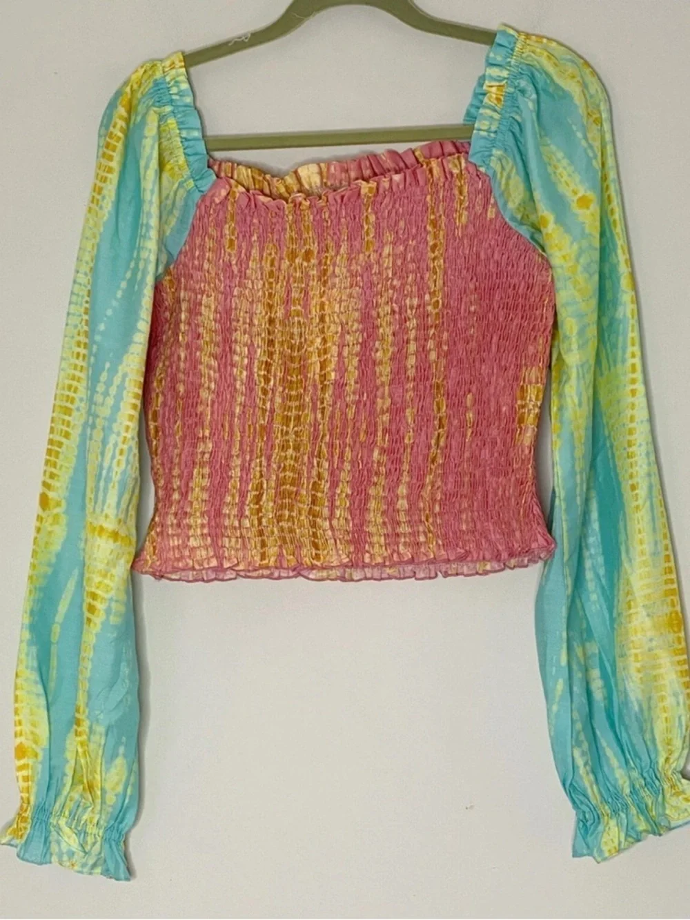 Kavita Bharti Tie Dye Smocked Top Boho Balloon Sleeve Medium Festival Blouse - Picture 2 of 4